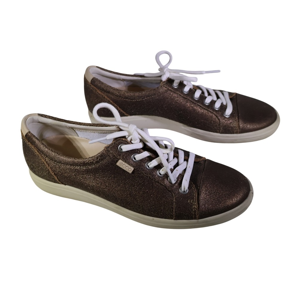 ECCO Women 10 Soft 7 Sneakers Bronze Metallic Leather Low Top 43000361017